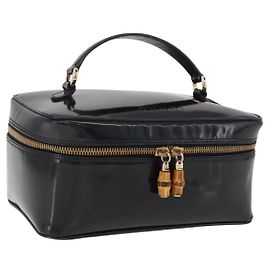 Borsa Vanity GUCCI Bamboo Beauty Case Vernice Nero 032 200159 0150 Auth mr2924