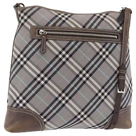 BURBERRY Nova Check Schultertasche Canvas Gray Silver Auth mr3014