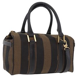 Borsa FENDI Pecan Mini Boston Bag Canvas 2way Brown Gold Tone Auth mr3030A