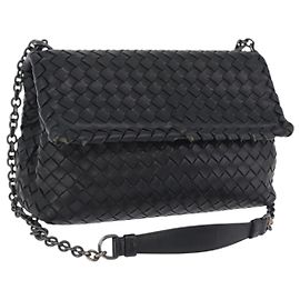 Borsa a tracolla BOTTEGA VENETA INTRECCIATO con catena in pelle nera autentica BA15490