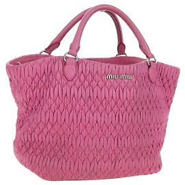 Borsa a mano Miu Miu Matelassé in pelle rosa argento autentica 206333