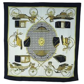 Hermès Lenço HERMES Carre 90 Seda Preto Branco Auth bs37175