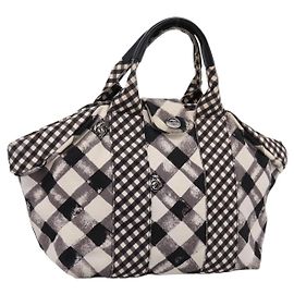 Sac à main CHANEL Cruise Line Canvas Noir Blanc CC Auth bs37391A