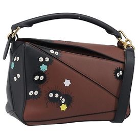 LOEWE Mini Puzzle Bag Ghibli Soot Sprites Leder 2way Braun Auth ki6844SM
