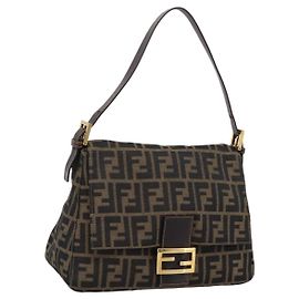 FENDI Zucca Canvas Mamma Baguette Shoulder Bag Brown Black Auth LN210V