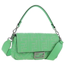 FENDI Zucca Canvas Mamma Baguette Bag Leather 2way Green Silver Auth yk20894SAM Tasche