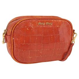 Miu Miu Shoulder Bag Leather Croco Embossed Orange Gold Auth ka6376