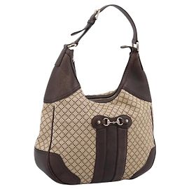 Bolsa de Ombro GUCCI Diamante Horsebit Canvas Bege Tom Dourado Auth mr2925V