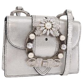 Miu Miu Schultertasche Leder Silber Authentisch 206274M