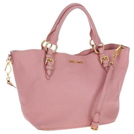 Miu Miu Hand Bag Leather 2way Pink Gold Tone Auth 205829A
