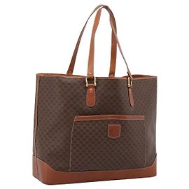 Céline Saco Tote CELINE Macadam PVC Brown Gold Tone Auth BA16170