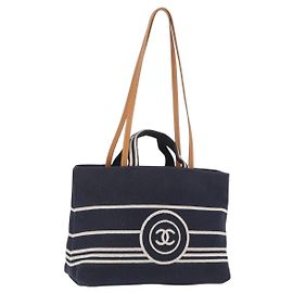 CHANEL Handtasche Canvas 2way Navy Silver CC Auth 204878V