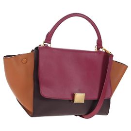 Céline CELINE Trapeze Handtasche aus Leder 2way Bordeaux Gold Auth 202503A