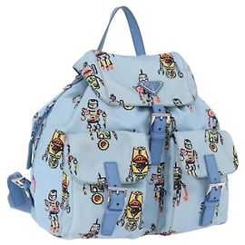 PRADA Backpack Nylon Light Blue Silver Auth 200461