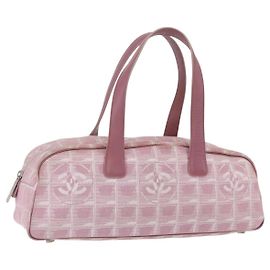 Bolso de mano CHANEL New Travel Line Nylon Rosa Plata CC Auth bs37194