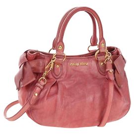 Miu Miu Handtasche mit Seitenschleife aus Leder 2way Pink Gold Auth am12586V