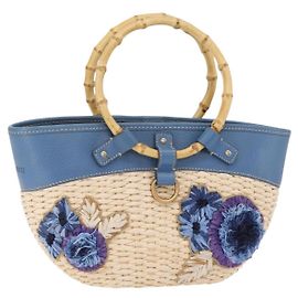 Borsa a Mano Miu Miu Raffia Beige Gold Auth 206081V