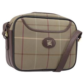 Borsa a tracolla Burberrys Nova Check Canvas Beige Gold Auth ep15843