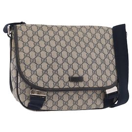 Bolsa de Ombro GUCCI GG Supreme PVC Navy Silver 201732 Auth 204923A