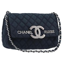 CHANEL Matelasse Schultertasche mit Kette aus Canvas Schwarz Silber CC Auth 205990V