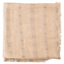 LOUIS VUITTON - Xale Louis Vuitton Monogram Shine em seda castanha e fibras metalizadas