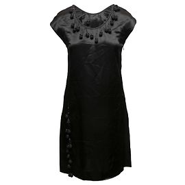 Abito in raso nero Miu Miu con nappe di perline Taglia IT 40
