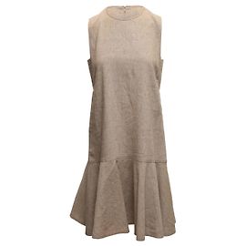 Vestido sem mangas de linho Brunello Cucinelli Khaki Tamanho US M