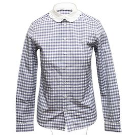 Céline Blue & White Celine Gingham Peter Pan Collar Button-Up Size US S