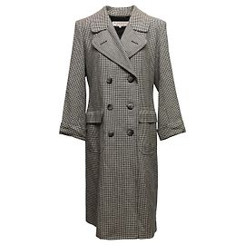 Abrigo largo Vintage Yves Saint Laurent de pata de gallo en blanco y negro Talla FR 40