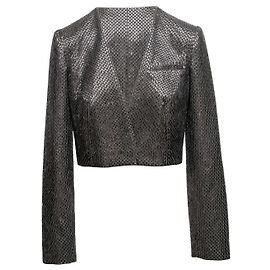 Grey Roland Mouret Mesh Rhinestone-Embellished Jacket Size FR 36