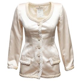Valentino Garavani Conjunto de saia e casaco Valentino Boutique em seda marfim vintage Tamanho US 6