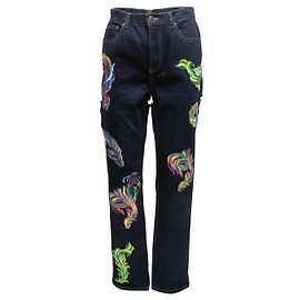 Autre Marque Jeans Cutout con Ricami Multicolore e Lavaggio Scuro Taglia US 4