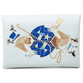 Portacarte Hermès Calvi Cowboy in pelle Swift Blu