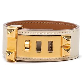 Bracelete Collier de Chien Hermès em couro Swift castanho e banhado a ouro