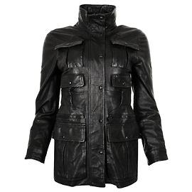Chaqueta utilitaria Chanel 07A Runway en piel de cordero negra FR 40