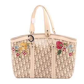 Christian Dior Vintage Tote Embroidered Diorissimo Canvas Large