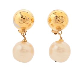 Pendientes de aro Chanel CC Ball Drop de metal con perlas artificiales y cristales medium