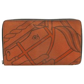 Hermès Portafoglio lungo Hermes in tela e pelle arancione