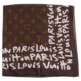 Lenço quadrado Louis Vuitton de algodão castanho