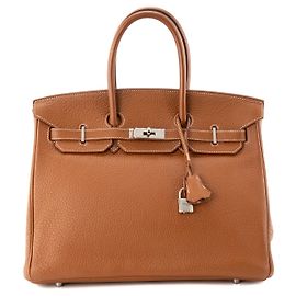 HERMÈS - Sac à main Birkin 35 Hermès en cuir clémence marron gold