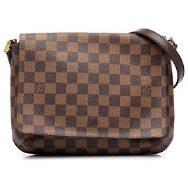 Sac bandoulière Louis Vuitton Damier Ebene Musette Tango marron avec longue bandoulière