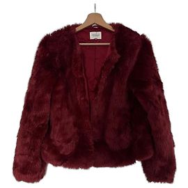 Sézane Kunstpelzjacke in Bordeaux – Größe 34