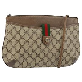 Borsa GUCCI GG Supreme Web Sherry Line in PVC beige e oro 904 02 020 Autentica BA7124