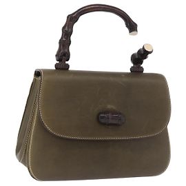 Borsa a mano GUCCI Bamboo in pelle color kaki e oro, autentica, codice articolo ep11339.