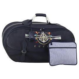 Authentische Gucci Boston Reisetasche aus beschichtetem Canvas in Navyblau, Code SW1600