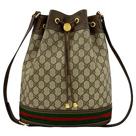 Gucci Vintage Sherry Line GG Logo Leder-Schultertasche mit Kordelzug