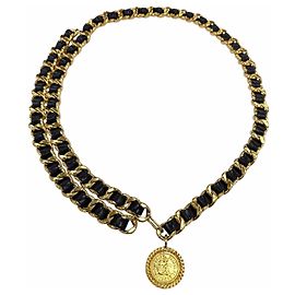 Ceinture double chaîne en cuir CHANEL Vintage Coco Mark motif pièce