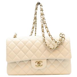 Bolso de hombro Chanel de piel caviar gris claro