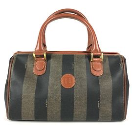 Fendi Pequin Vintage Pecan Mini Boston Handbag
