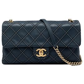 Chanel Blue Jumbo Quilted Calfskin Triple Stitched Flap
